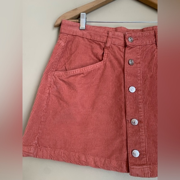 Free People NWT coral Corduroy Mini Skirt button up - Picture 2 of 7